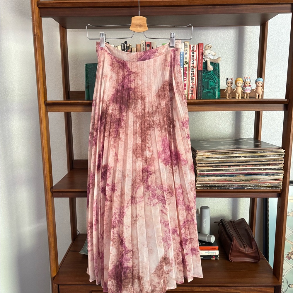 ASOS Pink Tie-Dye Pleated Midi Skirt